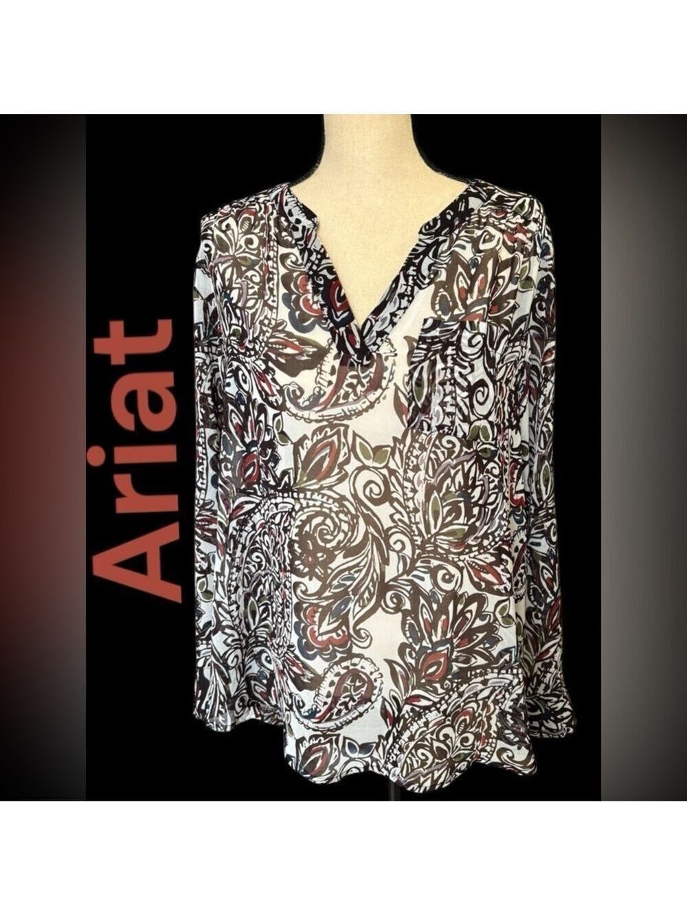 Ariat-women’s medium semi sheer hi/low hem tunic. Gorgeous colors. GUC! - Picture 8 of 15